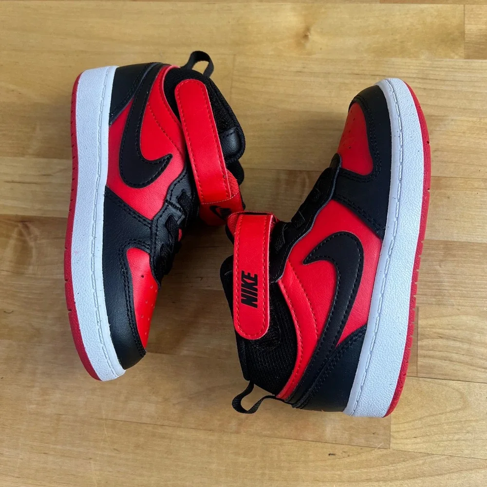 Nike Shoes Court Borough Mid 2 Toddler Size 9C Red Black Sneakers CD7784-602